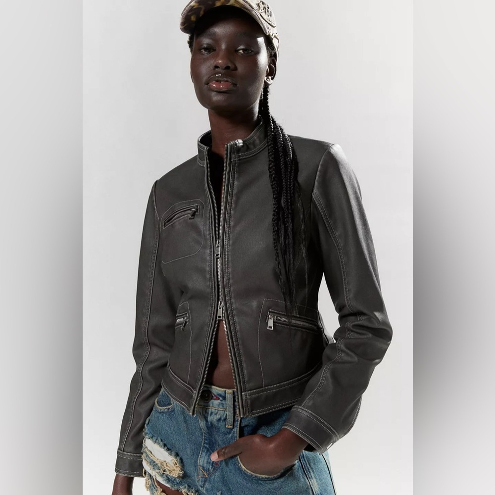 silence + noise — ivy faux leather fitted moto jacket